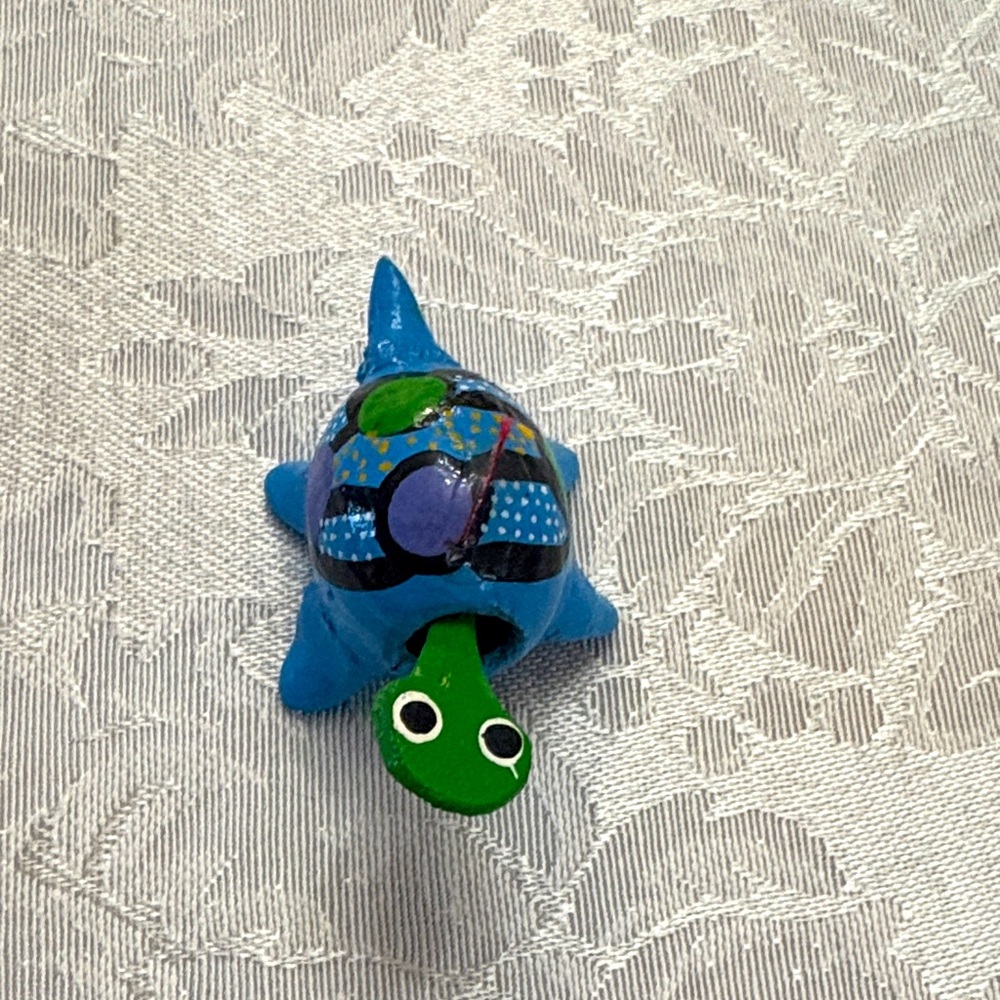 Handmade Mexican Wooden Blue Turtle